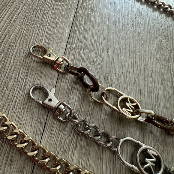 MK Michael Kors Gold Silver Chain Metal Logo Dress Belts M L - Picture 2 of 8